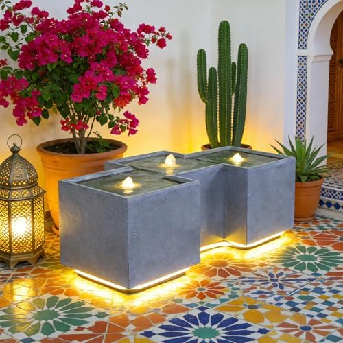 Sunlinua Small Modern Outdoor Water Fountain with 3 Led Lights - Image 7