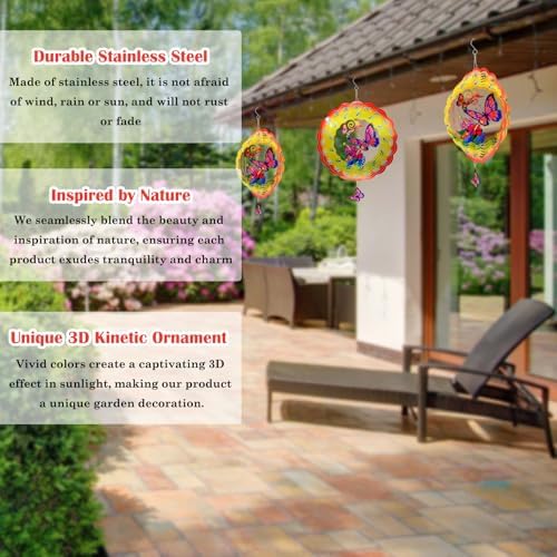 Butterfly Wind Spinner, Butterfly Gift for Women Men, 12in Spinfinity Designs Stainless Steel Hanging Wind Spinners with 3D Visual Effect, for Indoor/Outdoor Decor, Yard Art, Garden Decorations - Image 2