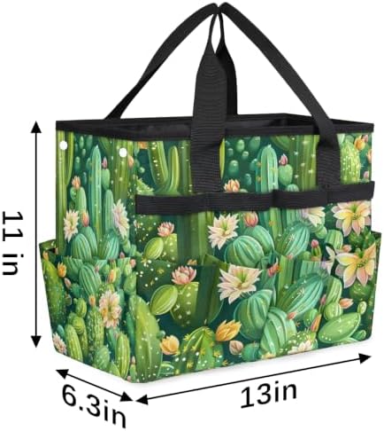 Green Succulent Cactus Garden Tool Bag with Hard Bottom and 10 Pockets - Image 3