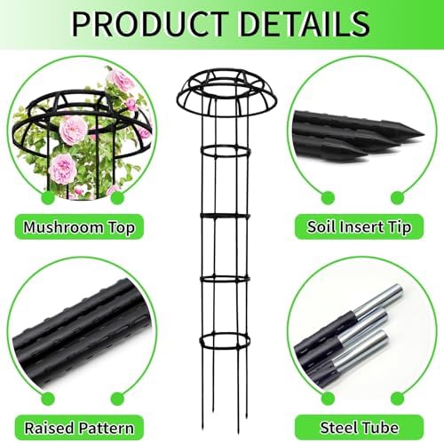 2-Pack 65-Inch Garden Trellis for Climbing Plants,Heavy-Duty Metal Obelisk with Mushroom Top,Stable Support for Potted Clematis,Tomato,Cucumber,Rose,Pea & Vine - Image 6