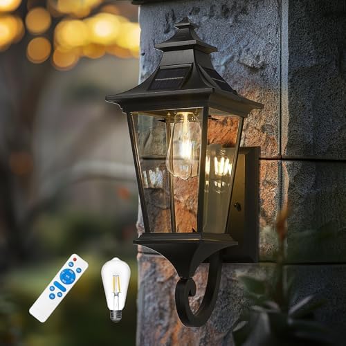 Emliviar Solar Outdoor Wall Light, Dusk to Dawn Porch Lantern, 500181-SL BK by EMLIVIAR