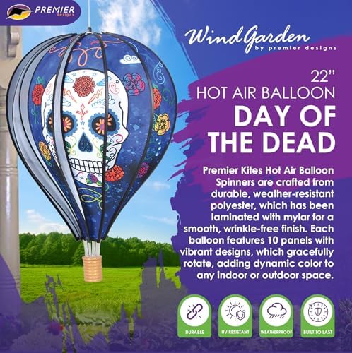 Hot Air Balloon Hanging Garden Spinner 22" - Vibrant Day of the Dead Design, Weather-Resistant Outdoor Decor, Durable & Lightweight for Patios, Yards, and Gardens - Eye-Catching Wind Spinner - Image 2