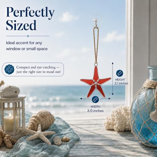 Stained Glass Red Starfish 3in Suncatcher Set of 5, Coastal Home Decor - Image 2