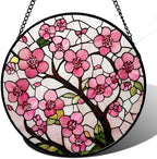 Pink Cherry Blossoms Stained Glass Window Hanging Suncatcher Gifts 15" by Follow