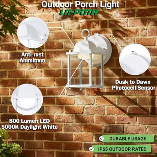 LIT-PaTH Outdoor Wall Light Dusk to Dawn, Aluminum, LED 5000K, White 2 Pack - Image 2