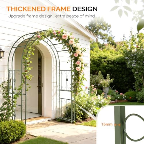 VINGLI Garden Arbor, Arch Archway for Wedding Ceremony Party, Steel Garden Trellis for Plant Climbing, Christmas Garden Decorations Pergola for Garden, Backyard, Lawn (75.5x22.8x94.5) (Olive Green) - Image 2