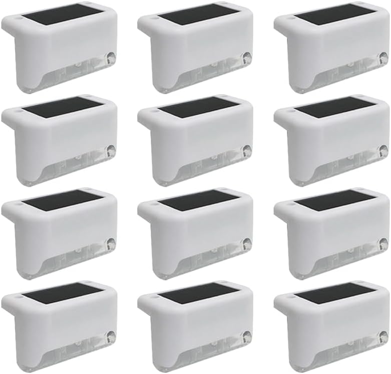Solar Outdoor Fence Step Lights, 12pcs White IP44 LED Outdoor Stair Lights, 1000mAh, Suitable for Courtyards, Decks, Steps, Walkways, and Lawn Paths by GTQPS