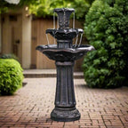 Teamson Home Lily Flower Floor Pedestal 3 Tiered Floor Waterfall Fountain with Pump for Outdoor Patio Garden Backyard Decking, 38 Inch Height, Dark Gray - Image 2