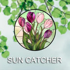 Stained Glass Window Hanging 4 Pcs Set Tulips Plum Flower Daffodils Hyacinths Large 11.8" - Suncatcher Door Garden Sun Catcher Decor Birthday Mother's Day for Mom Woman Nana - Image 3