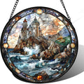 9.84 Inch Stained Glass Window Hanging Stormcliff Castle Light Suncatcher Diamond Glass Panel Hangings Sun Catchers Decor for Birthday for Women Men Wife Aunt and Mom by Unknown