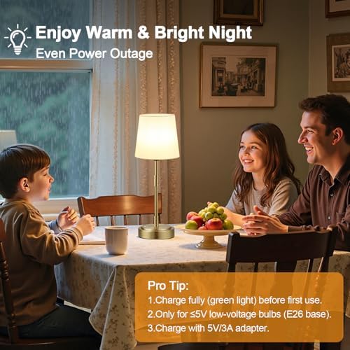 Cordless Table Lamps Set of 2 – Battery Operated Lamp with 7500mAh Rechargeable Battery, Stepless Dimmable Vintage Brass Desk Wireless Lamps for Dining Room, Nightstand & Patio (Bulbs Included) - Image 6
