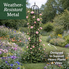 Plow & Hearth Metal Garden Obelisk | Indoor/Outdoor | Powder-Coated Steel | Trellis for Climbing | Floral Pattern | 11" Dia. x 7'H | Bronze - Image 5