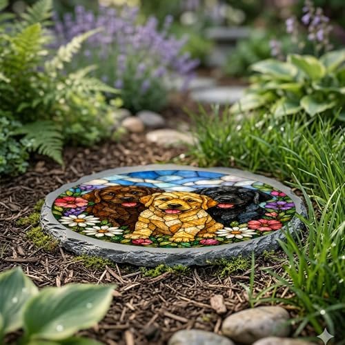 Magnolia Garden 10-Inch Triple Labrador Stepping Stone - Stained Glass Mosaic Three Labs Garden Stone, Weather-Resistant Resin Pathway Accent, Pet Lover Yard Decor & Memorial Plaque - Image 2