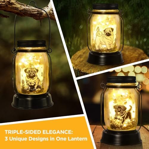 kyoryuger Pug Dog Gifts for Women/Men Pug Dog Solar Lanterns Mom Birthday Gift Pet Loss Lantern Pet Memorial Lights Solar Garden Decoration for Yard, Patio,Backyard,Porch Torches - Image 3