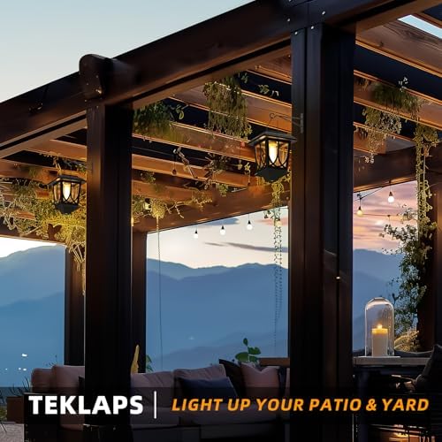 Solar Lanterns Outdoor Waterproof 2 Pack, Glass Auto On/Off LED Hanging Solar Lights, Outdoor Lantern with Wall Mount for Yard Fence Patio - Black - Image 2