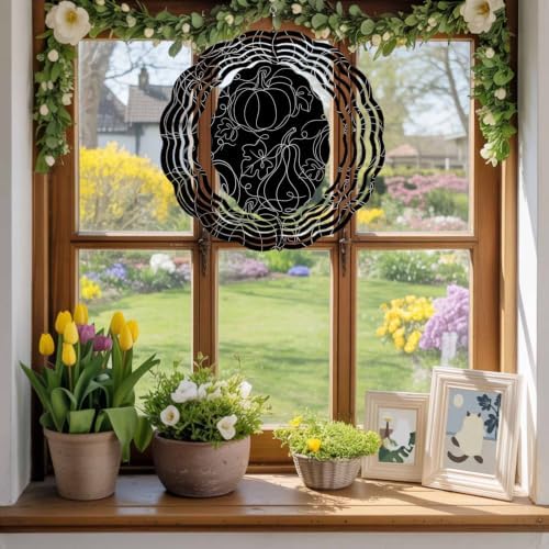 12 Inch Thanksgiving Fall Wind Spinner for Yard and Garden, Autumn Pumpkin Leaves Lines Black Hanging Ornaments Outdoor 3D Kinetic Wind Sculpture Spinners Indoor Outdoor Patio Décor Ornaments Gift - Image 5