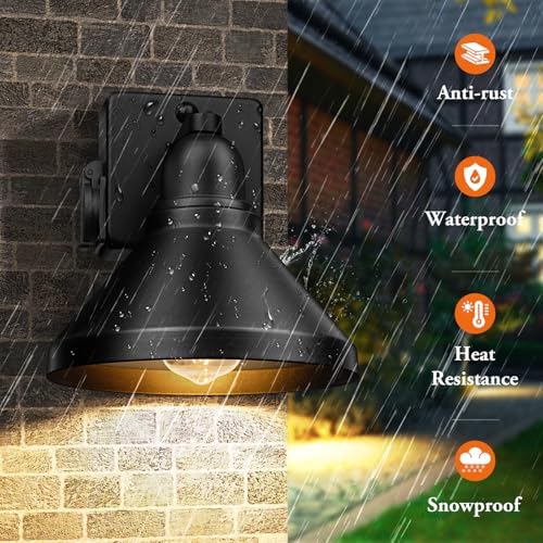 Brightever Motion Sensor Outdoor Wall Lights, Dusk to Dawn Porch Lights Outdoor Wall Sconces, Exterior Barn Lighting Fixtures with Outlet, Black Outside Lights for House, 2-Pack - Image 6