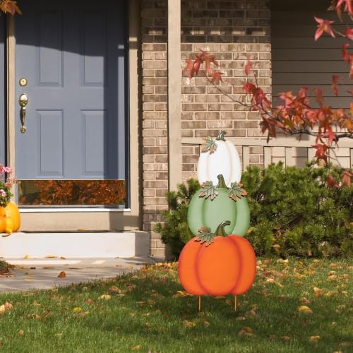 Glitzhome Set of 3 Fall Stacked Pumpkin Yard Stakes 36 Inch Iron Outdoor Decor - Image 6