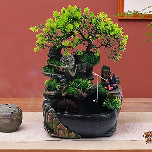 Rockery Tabletop Fountain Water Fountain Rockery Crafts Desktop Simulation Resin Rockery Bonsai with LED Automatic Pump for Office, Home, Bedroom Desk Decoration Gifts (A 7.9x5.9x11.8in) - Image 2