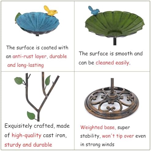 Bird Baths for Outdoors, 37" H Bird Bath for Outside, 3-in-1 Bird Feeders for Outdoors, Pedestal Birdbaths, Metal Bird Bath Bowl for Garden, Lawn, Yard Decor - Image 2