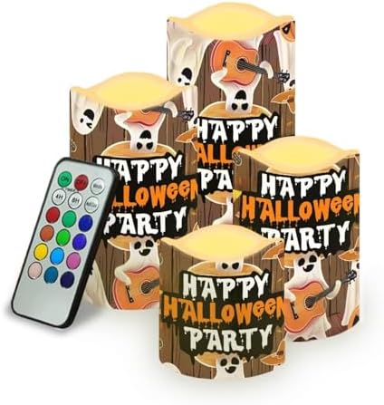 Happy Ghost Flameless Candles with Remote Timer Battery Operated Candles with Flickering Flame Color Changing Pillar Candles Light Halloween Party Outdoor Home Table Decor by Uorisanigo
