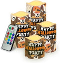 Happy Ghost Flameless Candles with Remote Timer Battery Operated Candles with Flickering Flame Color Changing Pillar Candles Light Halloween Party Outdoor Home Table Decor by Uorisanigo