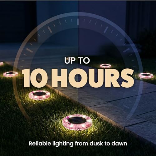 Bell+Howell 8 Pk Mosaic Solar Lights Outdoor LED Disk Pathway Lights, Pink - Image 5