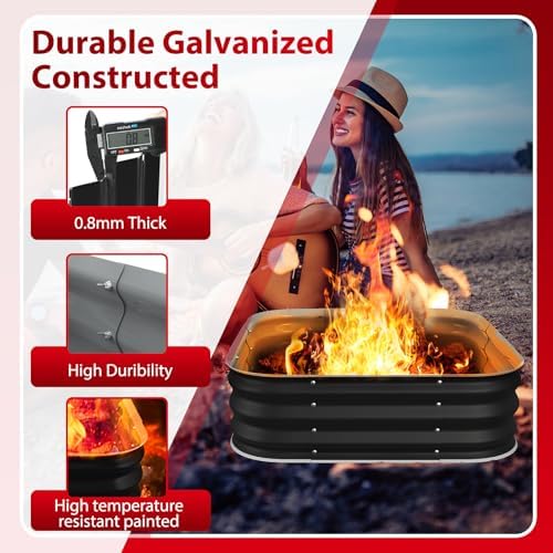 Height 11.5 Inch, Square Galvanized Steel Fire Pit for Outside, Heavy Duty Steel Fire Pit In-Ground for Backyard, Camping, Bonfire, Flower Raised Garden Bed for Garden (4X4X1 FT) - Image 3