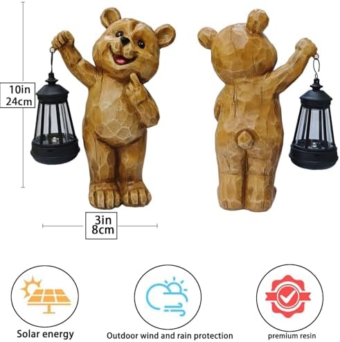 Solar Garden Statues Bear Figurine Outdoor Lights, Resin Yard Decorations Outdoor, Garden Decor Unique Birthday Housewarming Gifts for Mom (Bear 1) - Image 3