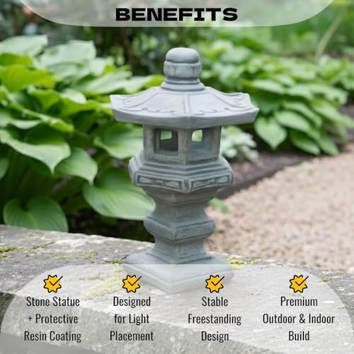 OLOMA Concrete Japanese Pagoda Garden Statue Asian Stone Lantern Sculpture Outdoor Handcrafted Decor Zen Patio Yard Landscape Meditation Accent - Image 2