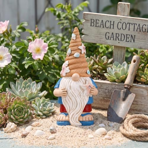 Solar Beach Gnome Statue: Nautical Figurine with Starfish Light - Image 6
