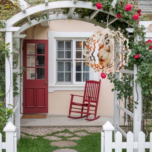 10 Inch Thanksgiving Pumpkin Wind Spinner for Yard and Garden,Fall Maple Leaves Harvest Berry Country Hanging Ornaments Outdoor 3D Kinetic Wind Sculpture Spinners Indoor Outdoor Patio Décor Gift - Image 4