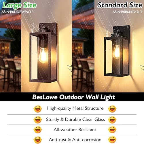 BesLowe 15” Large Outdoor Wall Light Fixture, Exterior Porch Sconce, Brown - Image 3