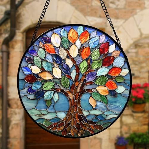 Colorful Tree of Life Stained Glass Window Hanging Suncatcher Gifts 12" - Image 2