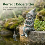 Garden Gnome Pond Statue Decoration, Fishing Copper Gnome Garden Statue Outdoor Koi Pond or Waterfall Decor, 9.7" Gnome Fishing Poolside Statue with Glow in Dark Pebbles Included, Great Gifts for Mom - Image 5