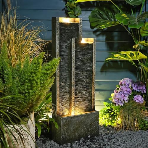 35” Modern Double Column Waterfall Fountain Outdoor Garden by waterfountain