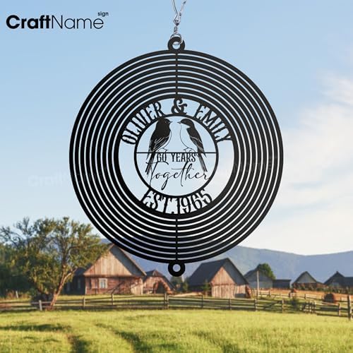 Personalized 60th Anniversary Love Bird Metal Wind Spinner, Garden Spinner Hanging Outdoor Decor, Perfect House Warming Gifts New Home, Custom Gift for Couple Parents Husband Wife - Image 2