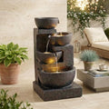 29" 4 Tier Water Fountain Garden Decor with LED Lights and Cascading Rock by Japovker
