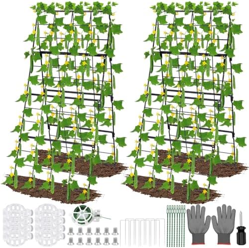 2Packs 17 x 42 Inch Garden Trellis for Raised Beds Foldable Climbing Plant Support Cucumber Trellis Outdoor A-Frame Metal Vegetable Bean Trellis with Garden Supplies for Grape Tomato Peas Flower by LifeisLuck