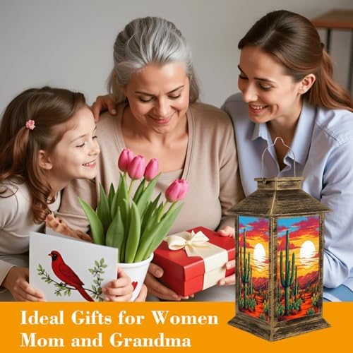 Solar Lantern Outdoor Waterproof Desert Sunset Landscape Saguaro Vibrant Sky Garden Decor LED Hanging Solar Lights Tabletop Lamp Gifts for Women Mom Outside Yard Patio Porch - Image 4