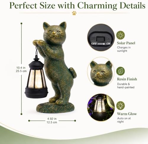 Nacome Cat Outdoor Statues for Garden with Solar Lantern - Image 3