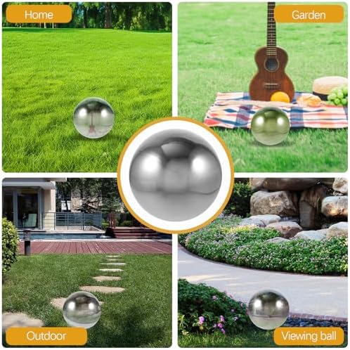 Stainless Steel Reflective Ball Large Silver Hollow Sphere Garden Decor - Image 3