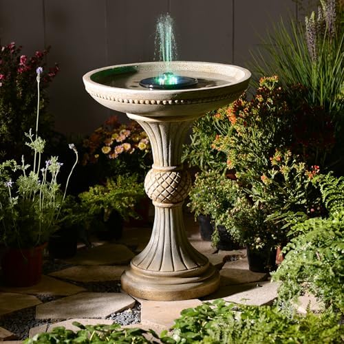 Sunlinua 24H Outdoor Water Fountain with Solar Pump Italian Resin Garden Fountain for Patio Yard Weather-Resistant Bird Bath Fountain with Led Light Elegant Backyard Décor by Sunlinua