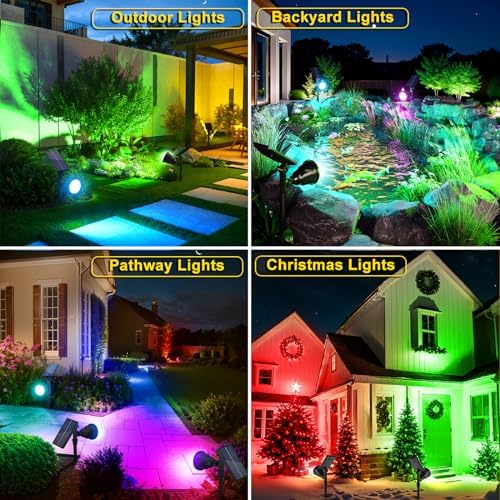 ROSHWEY Solar Spot Lights Outdoor, 7 Colors Halloween Christmas Outdoor Lights Waterproof Landscape Light 600LM Solar Spotlight Lighting for House Backyard Pool Patio Garden Decor- 2 Pack - Image 3