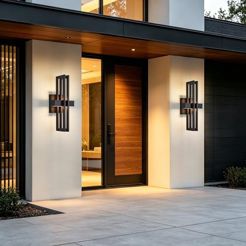 Outside Light 2 Pack, 15Inch Small Black Outdoor Wall Sconce Waterproof Exterior Light Fixture, Modern Wall Mount, Decorative LED Lighting for Patio Garage Yard Backyard Apartment Balcony - Image 4