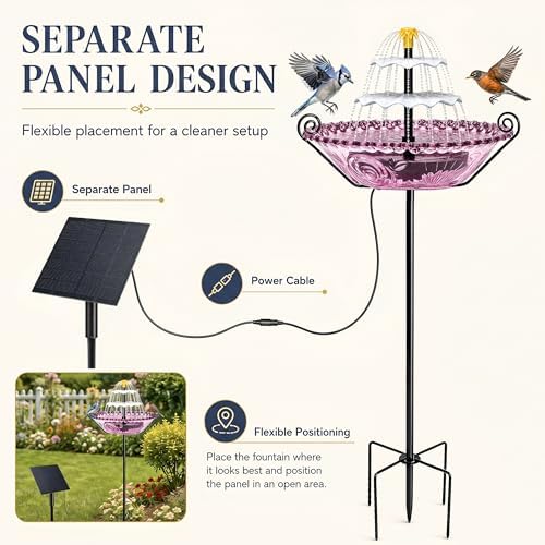 Solar Fountain for Bird Bath Outside, Water Fountain with Stake Stand to Attract Birds for Garden, Patio & Yard - Image 2