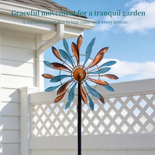 Copper Teal Petal 360° Metal Wind Spinners Outdoor, 56.7" H - Image 5