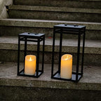 HPC Decor Black Metal Candle Lanterns Set of 2- Lanterns Decorative w/ LED Timer Candles- 15.8'' & 12.6'' Chunky Modern Farmhouse Lantern Decor for Indoor,Outdoor,Fireplace,Porch (No Glass) - Image 3