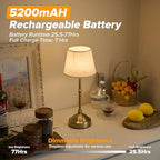 Cordless Table Lamp, Rechargeable Desk Lamp with Fabric Shade, 5400mAH Battery Operated 3 Color Stepless Dimming, Portable Touch Bedside Lamp Home Decor for Dining, Counter (Brushed Gold) - Image 5