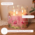 Pink Hummingbird Large 3 Wick Glass Flameless Pillar Candle with Remote - Image 3